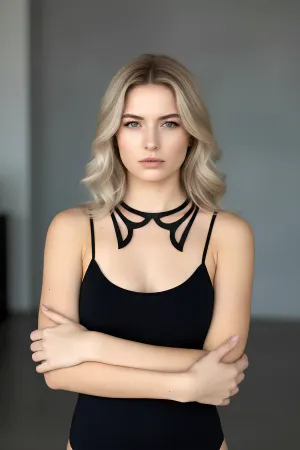 Black faux leather laser cut collar choker necklace with adjustable straps