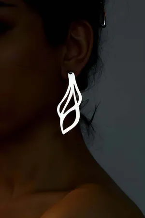 White Reflective Swirl Dangle Earrings Laser Cut Abstract Design