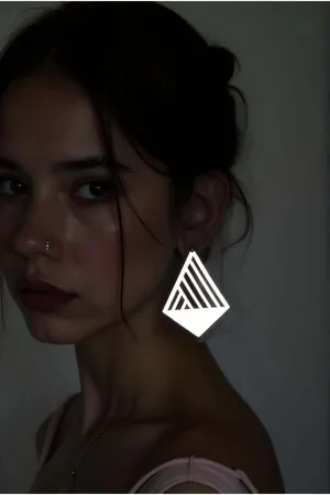 White Reflective Geometric Triangle Drop Earrings with Laser-Cut Lines