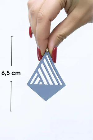 White Reflective Geometric Triangle Drop Earrings with Laser-Cut Lines