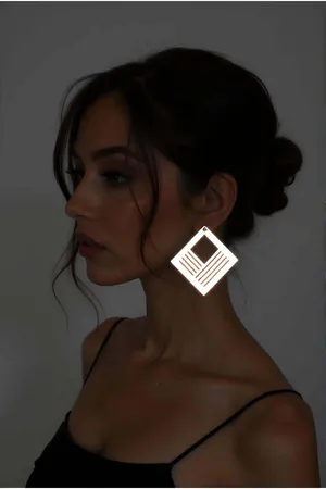 Reflective Geometric Square Drop Earrings White Patterned