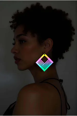 Rainbow Reflective Geometric Square Earrings Laser Cut Pattern