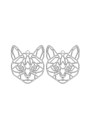 Reflective Geometric Cat Earrings rainbow iridescent effect worn by model in low light, glowing outline profile