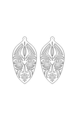 Reflective Ethnic Mask Drop Earrings White Stud Post Style