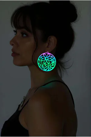 Glow-in-the-Dark Floral Statement Earrings Multi-Color Laser Cut Acrylic