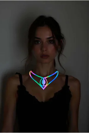 Reflective rainbow choker necklace with a V-shaped design