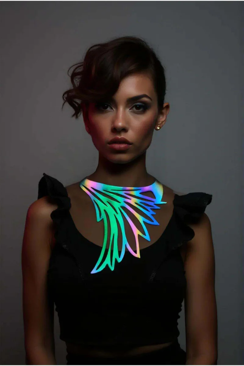 Rainbow iridescent wing choker necklace front view