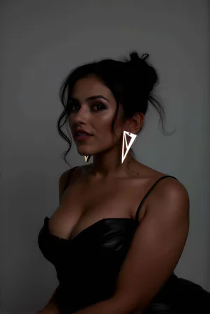 Reflective Statement Triangle Earrings silver on model with black top