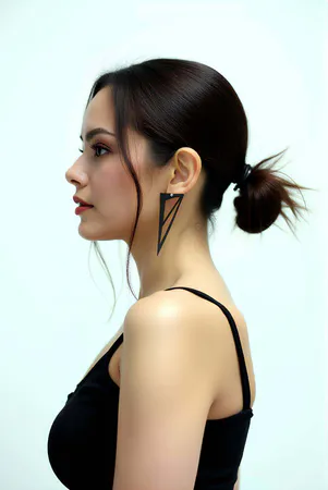 Black Laser-Cut Triangle Statement Earrings Women Mat Finish