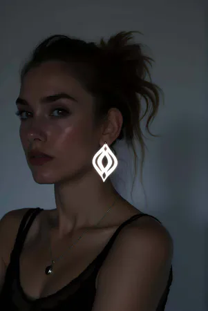 White Reflective Laser-Cut Drop Earrings Geometric Motif