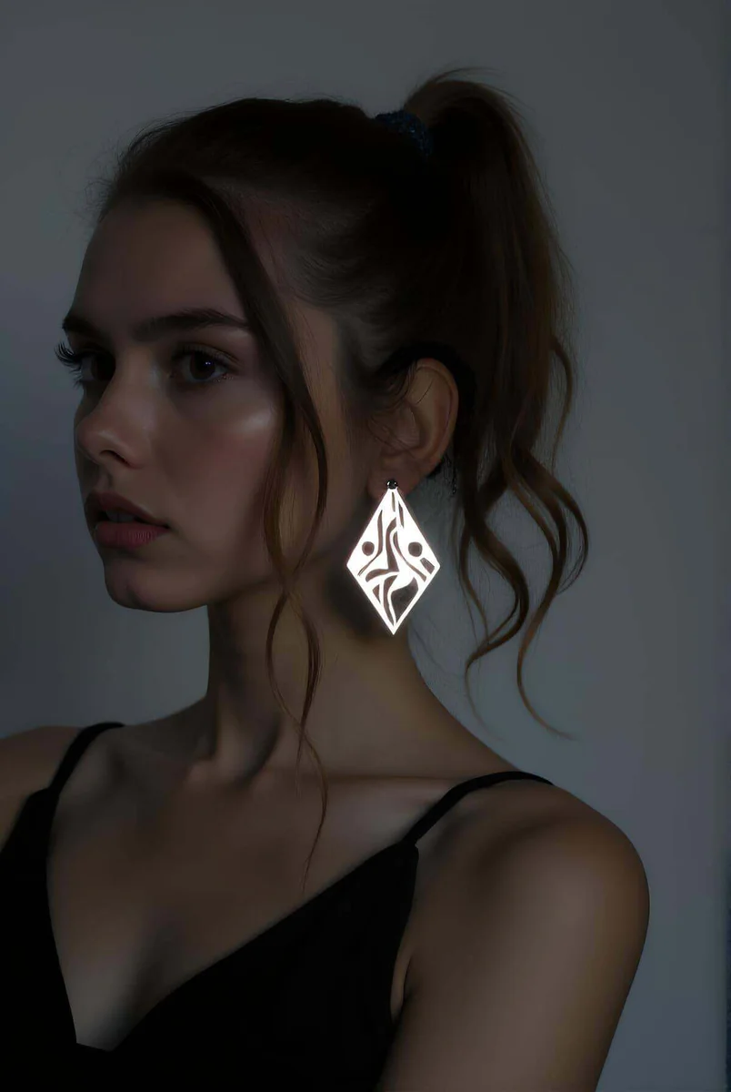 Reflective Diamond Earrings Abstract Cut-Out Design