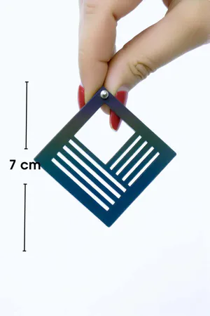 Geometric Square Drop Earrings Black Laser Cut Pattern