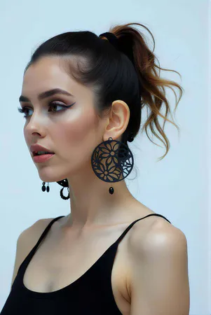 Black Floral Laser Cut Faux Leather Drop Earrings Statement Jewelry