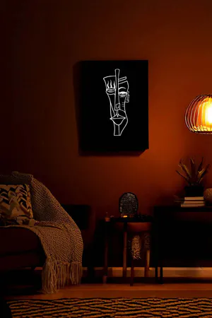 Abstract Face Reflective Body Harness men, white abstract geometric face on black faux leather