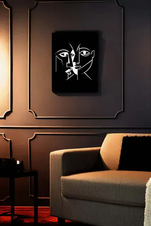 Abstract Cubist Faces Reflective Wall Art Black and White Faux Leather