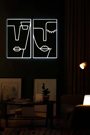 Abstract Face Wall Art Panels Black and White Reflective Lines