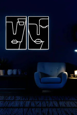 Abstract Face Wall Art Panels Black and White Reflective Lines