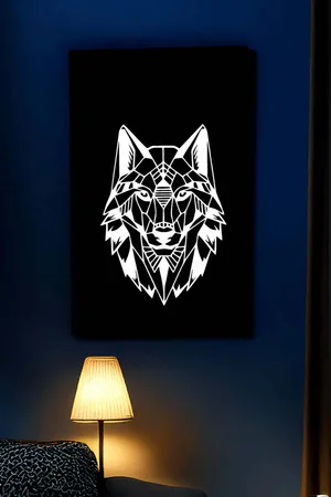 Geometric Wolf Head Reflective Canvas Wall Art Black White Abstract