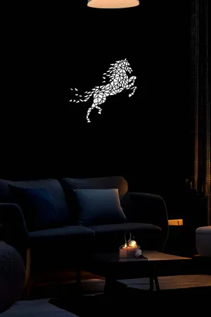 Geometric Horse Reflective Wall Art Black Faux Leather Modern Design