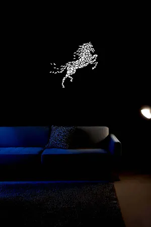 Geometric Horse Reflective Wall Art Black Faux Leather Modern Design