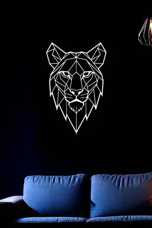 Geometric Lion Wall Decor White Faux Leather Reflective Art Modern Style