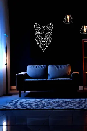 Geometric Lion Wall Decor White Faux Leather Reflective Art Modern Style