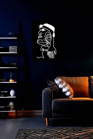 Minimalist Çizgi Sanatı Reflektörlü Duvar Dekoru Siyah Beyaz Soyut Figür