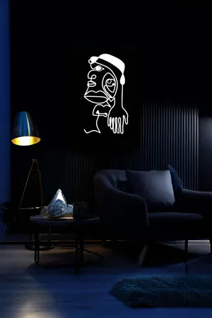 Minimalist Çizgi Sanatı Reflektörlü Duvar Dekoru Siyah Beyaz Soyut Figür
