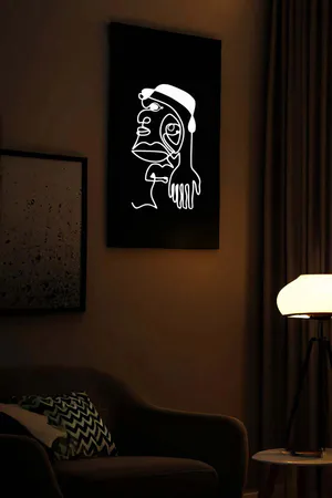 Minimalist Çizgi Sanatı Reflektörlü Duvar Dekoru Siyah Beyaz Soyut Figür