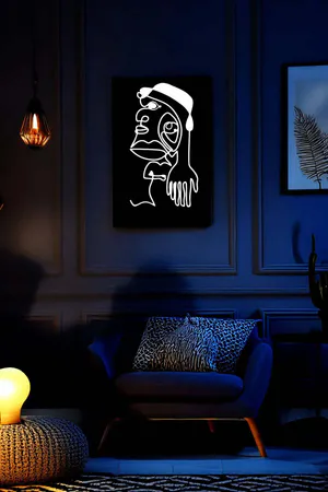 Minimalist Çizgi Sanatı Reflektörlü Duvar Dekoru Siyah Beyaz Soyut Figür