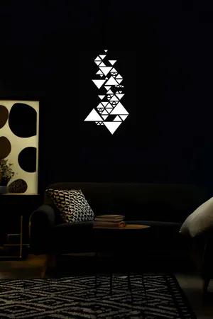 White Geometric Triangular Reflective Wall Art Cascade on Black Background