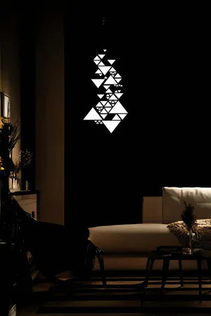 White Geometric Triangular Reflective Wall Art Cascade on Black Background