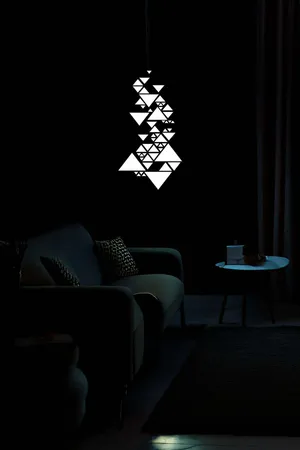 White Geometric Triangular Reflective Wall Art Cascade on Black Background