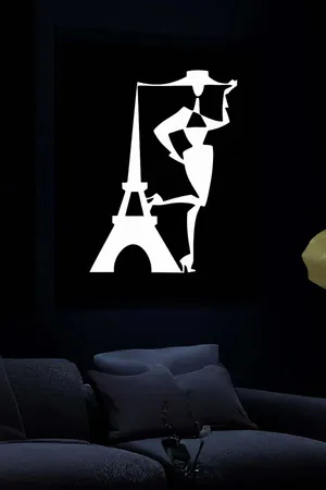 Reflective Parisian Figure Wall Art Black Faux Leather Eiffel Tower Fashion