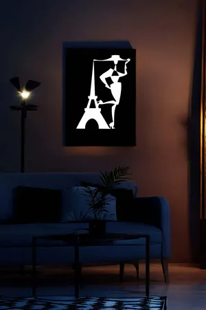 Reflective Parisian Figure Wall Art Black Faux Leather Eiffel Tower Fashion