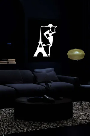 Reflective Parisian Figure Wall Art Black Faux Leather Eiffel Tower Fashion