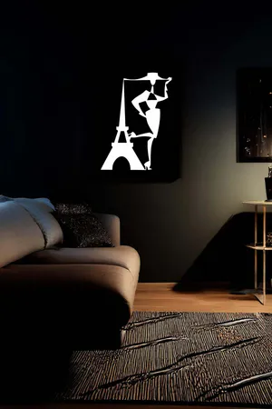 Reflective Parisian Figure Wall Art Black Faux Leather Eiffel Tower Fashion