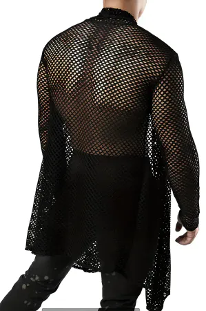 Black Long Mesh Cardigan Top Open Front with Long Sleeves