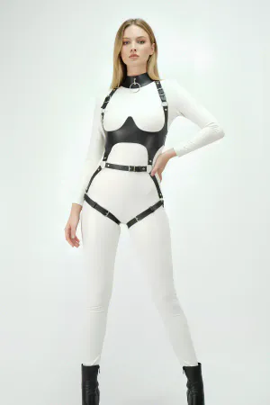 Deri Harness, Göğüs Altı Destekli Harness Takım, Deri Dansçı Kostüm - APFT1402