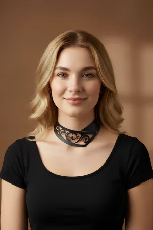 Black Faux Leather Laser Cut Swirl Choker Necklace