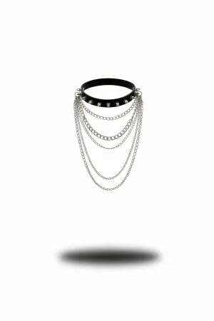 Black faux leather studded chain drip choker with O-ring