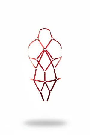 Kırmızı Body Harness Metal Halka Detaylı Çapraz Bantlı - APFT1082