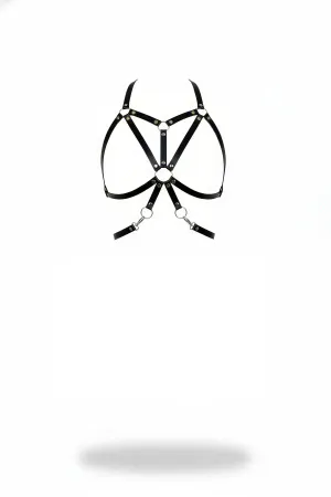 Black Faux Leather Caged Chest Harness with Adjustable Straps