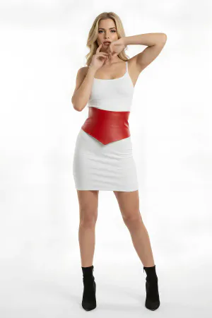 Red Faux Leather Waspie Waist Cincher Belt Adjustable Back Closure