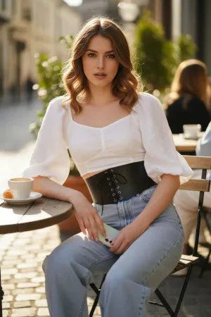 Bağcıklı siyah geniş kadın kemer aksesuarı, korse stili, yapay deri