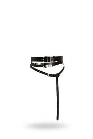 Black Faux Leather Thick Buckle Waist Harness Extended Strap