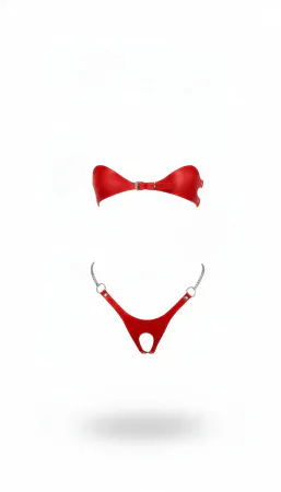 Red Faux Leather Bikini Harness Set Adjustable Chain Detail