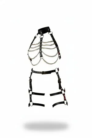 Black Faux Leather Strappy Body Harness Women Adjustable Waists