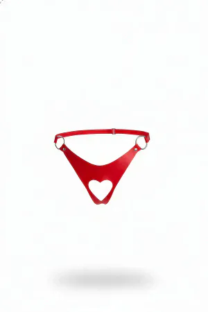 Red Faux Leather Heart Cutout Thong Harness Adjustable Waist