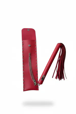 Red Faux Leather Whip with Studded Sheath and Silver Chain Detail